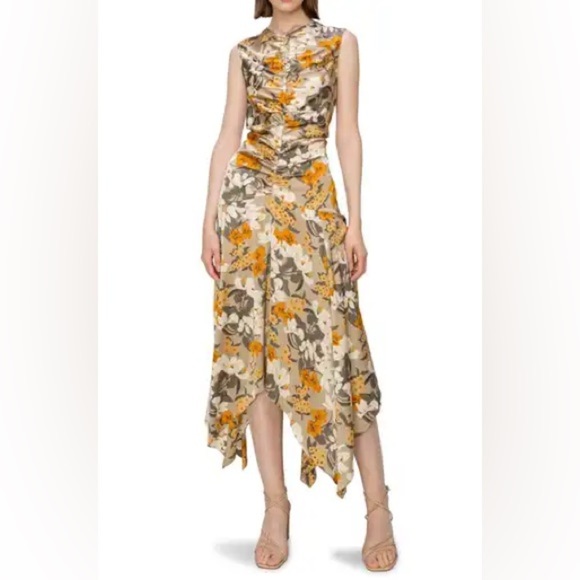 MELLODAY Ruched Sleeveless Satin Midi Dress size L - Picture 1 of 6